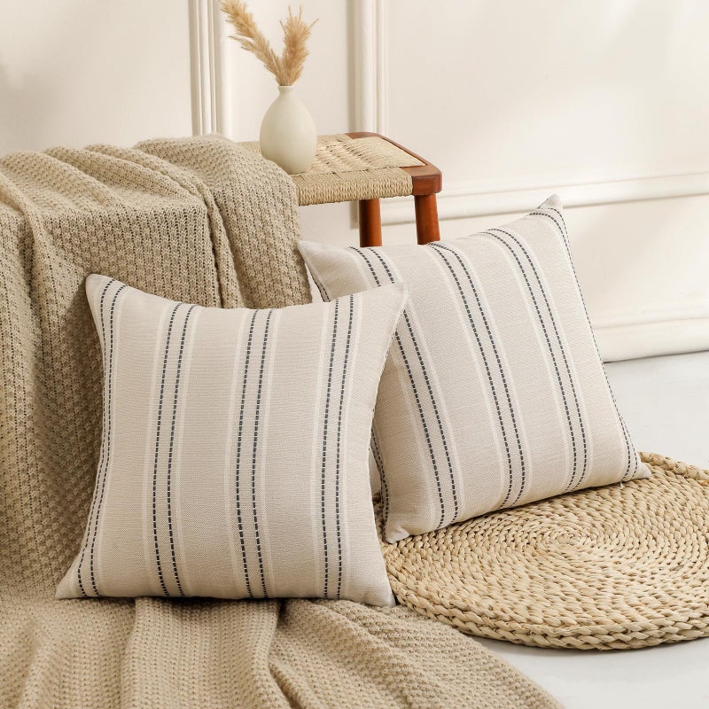 Hckot Throw Pillow Covers 20x20 Set of 2 Striped Pillow Covers Textured Linen Decorative Pillows Square Cushion Covers for Sofa Couch Bed Living Room Farmhouse Decor  Grey - Image 3